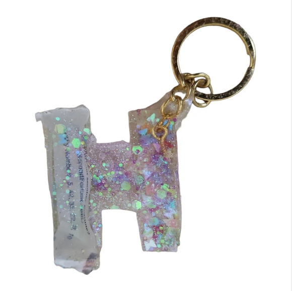 Fortune H Resin Alphabet Letter  Keychain Sparkly Glitter Key Chain Bag … - Picture 2 of 3